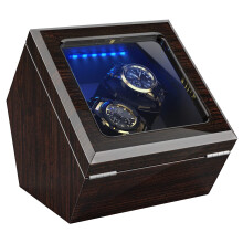 High End Double Watch Winder for Rolex with Soft Flexible Watch Pillows, Blue Led Light, Open and Shut Down Featured, Pine Bark Pattern, Two Extra