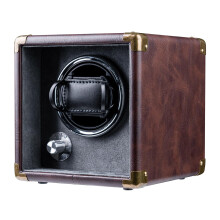 Mcbazel Automatic Watch Winder,PU Leather Automatic Single Watch Winder Turner Rotator Display Box with LED Light/Quiet Motor-Brown