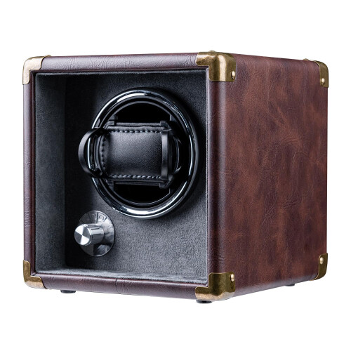 Mcbazel Automatic Watch Winder,PU Leather Automatic Single Watch Winder Turner Rotator Display Box with LED Light/Quiet Motor-Brown