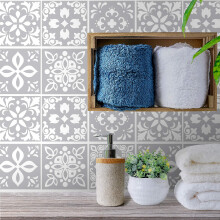 WALPLUS Wall Tile Sticker 15cm 24 pcs Light Grey Cement DIY Art Home Decorations Stick on Tiles Decals Splashback for Kitchen Decor Bathroom Ideas