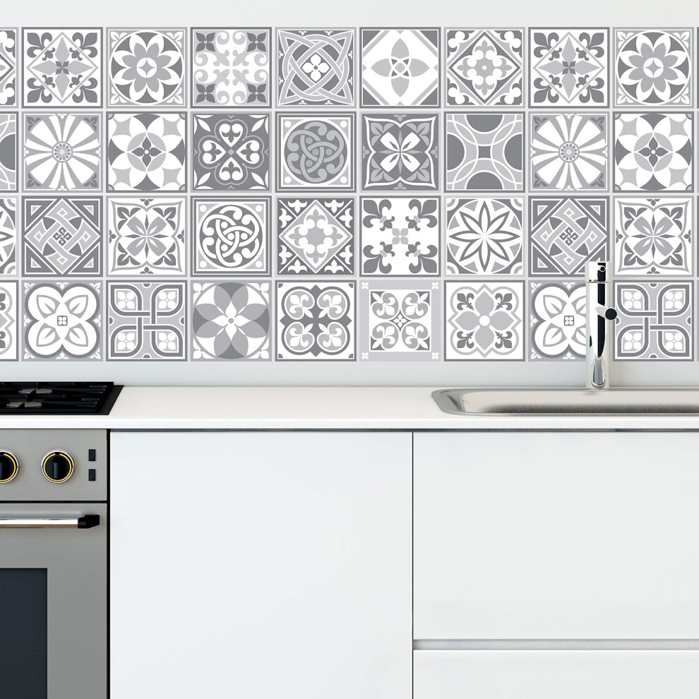 Walplus 96 Pcs 15Cm Purbeck Stone Grey Tiles Removable Peel And Stick Mosaic Tiles Vinyl Self Adhesive Backsplash Bathroom Kitchen Stick On Tile Paint 5056451905635
