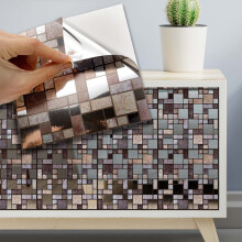 WALPLUS 15cm(6")@48pcs Metallic Silver Brown Stone Mosaic Wall Tile Sticker Tile Paint Stick on Tiles Peel and Stick Self Adhesive Wall Tiles Stickers