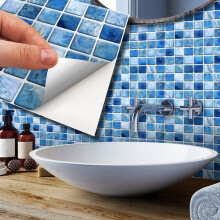 WALPLUS 15cm(6") 24 Pieces Mother Pearl Blue Jewel Mosaic Wall Tile Sticker Set Peel and Stick Backsplash Decals Vinyl Home Decors Splashback for