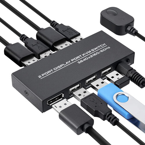 DisplayPort KVM-switch, 4K@60Hz DP USB-switch til deling af 2 computere 1