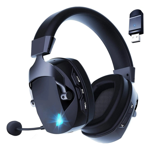 Cuffie da gioco wireless con microfono, cuffie Bluetooth 2.4G nere 2