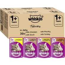Whiskas 1+ Cat Pouches Casserole Mixed Selection in Jelly, Suitable for Adult Cats Aged 1+, MegaPack, 120 x 85 g