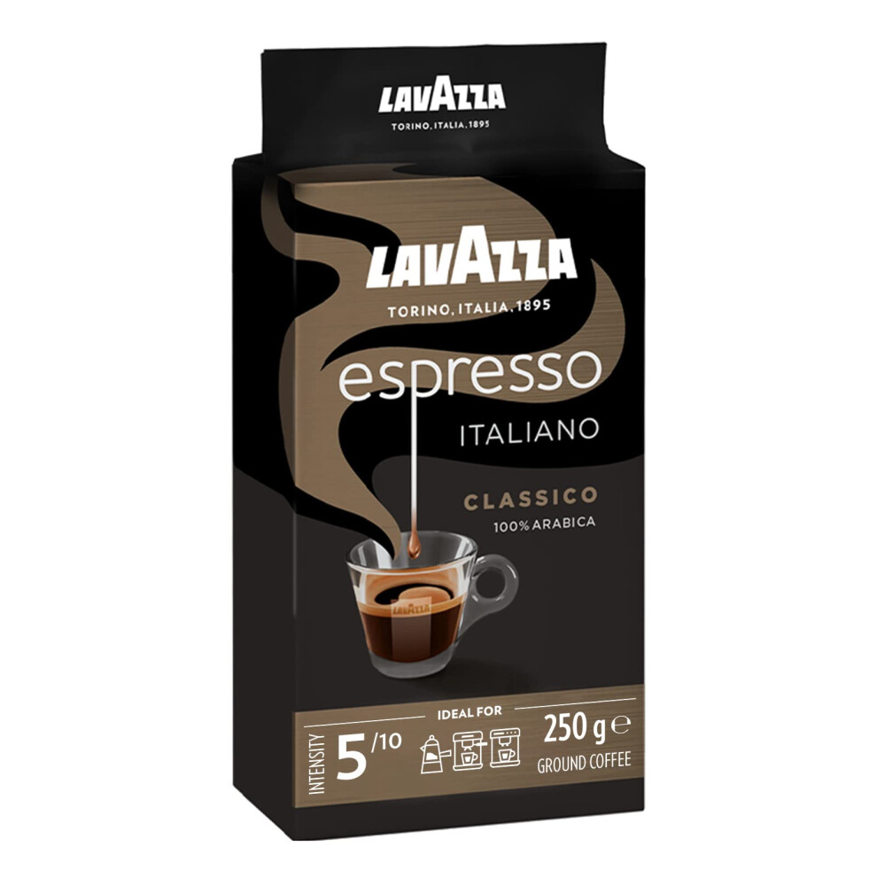 Lavazza , Espresso Italiano Classico, Ground Coffee, 10 Packs Of 250G, Ideal For Moka Pot Or Filtered Coffee, Sweet & Aromatic Taste, Intensity 5/10,