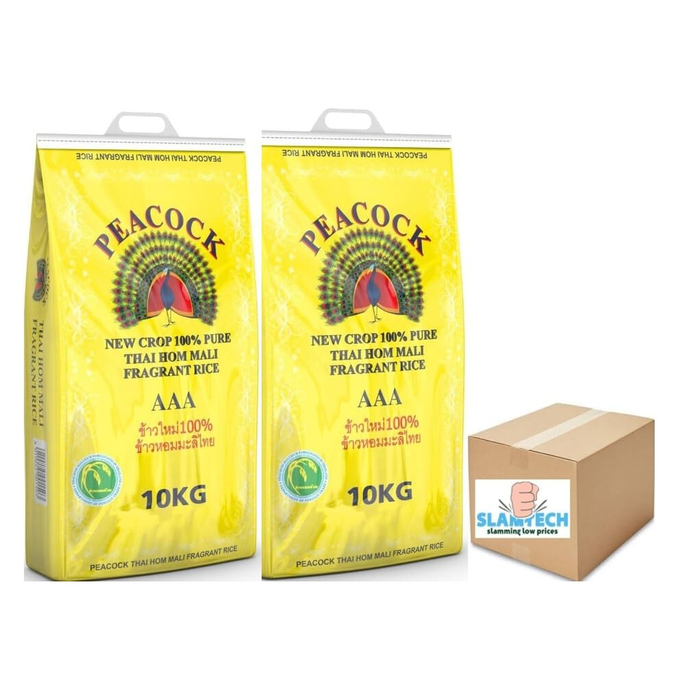 Slamtech Peacock Thai Hom Mali Rice Fragrant Rice Aaa 10Kg (2 Bags) Grain
