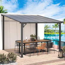 YODOLLA Aluminium-Pavillon, 3 x 3 m, Wandmontage, Metallmarkisen, Schwarz