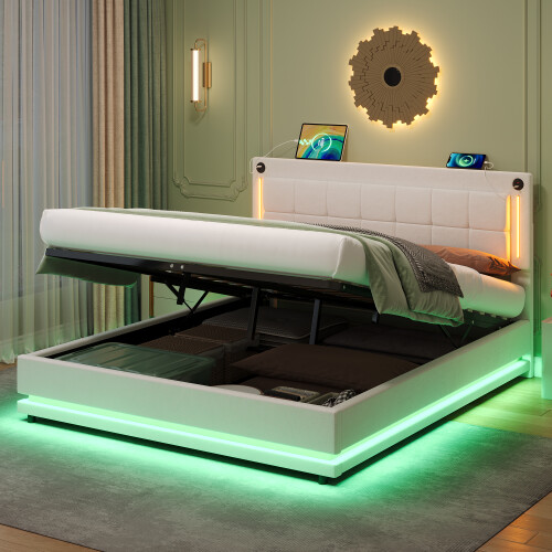 (5ft King) LED Hydraulic Bed with Charging Station 2