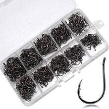 100/500Pcs Carbon Steel Eyed Fish Hook Replacement Barbed Fishing Hook Carp Circles Hook for Saltwater Freshwater