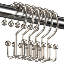 Shower Curtain Hooks Rings, Rust Resistant Metal Double Glide Shower Hooks Rings for Bathroom Shower Rods Curta, Set of 12 Hooks - Nickel
