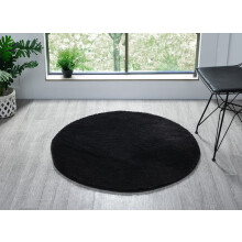 (BLACK, 100 x 100 cm Round) Comfy Washable Minimalist Modern Rug - Anti-Slip, Machine Washable, Low Pile - For Living Room, Bedroom, Hallway Runner