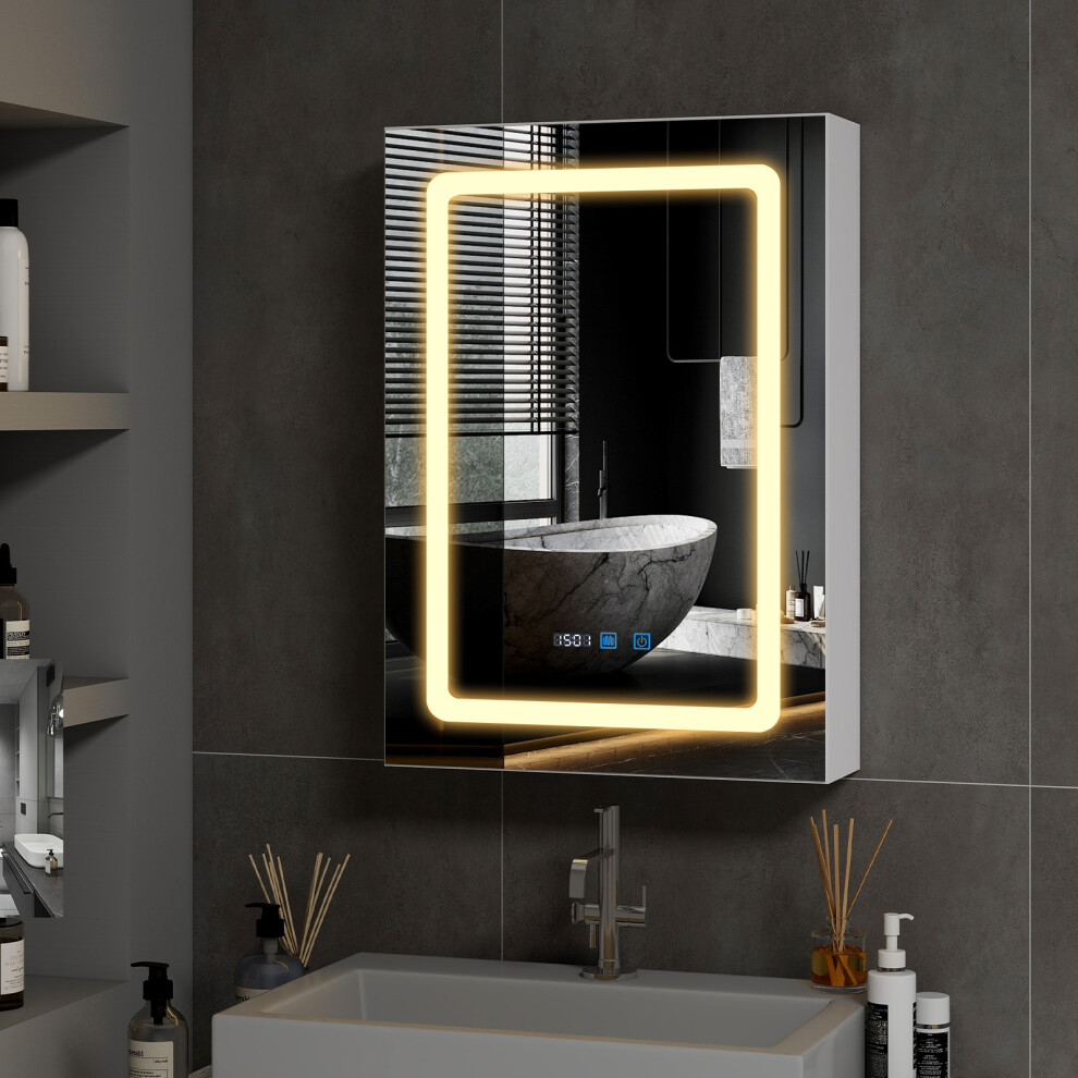 LED Bathroom Mirror Cabinet with Shaver Socket 3 Color Light Anti-fog
