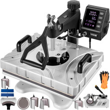 Versatile 8-in-1 Heat Press Machine, 12x15 Inch, 360 Swing-Away Design for Caps & Mugs - Red, Black, White