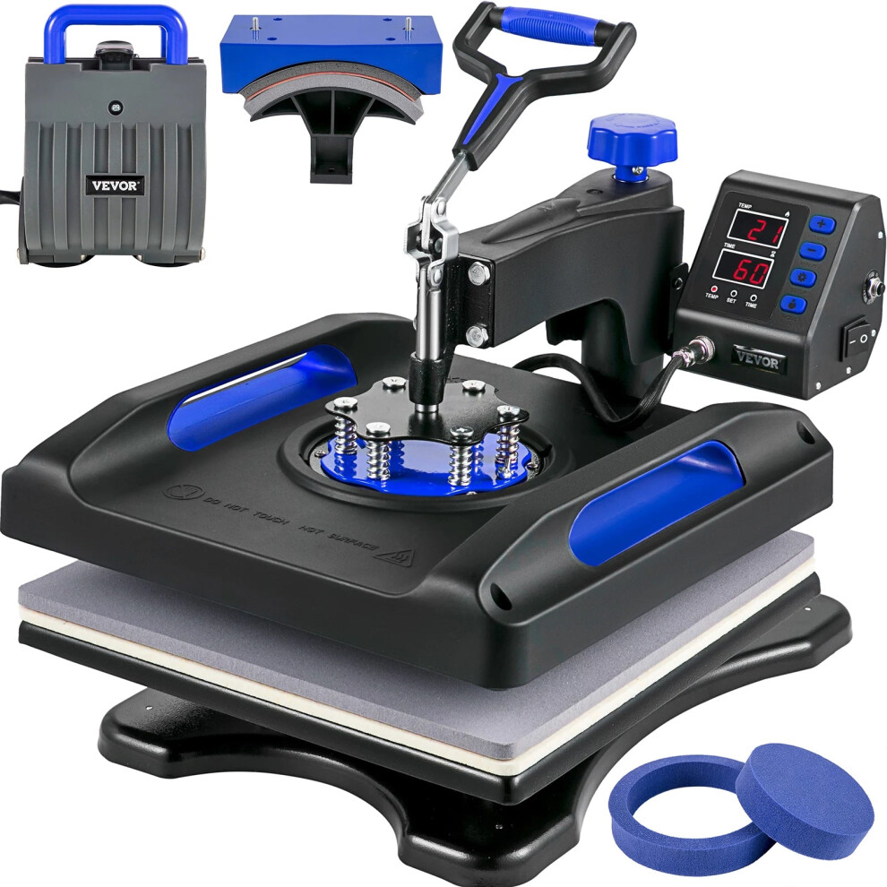 Veelzijdige 5-in-1 warmtepers met digitale display voor petten, shirts, bekers en borden