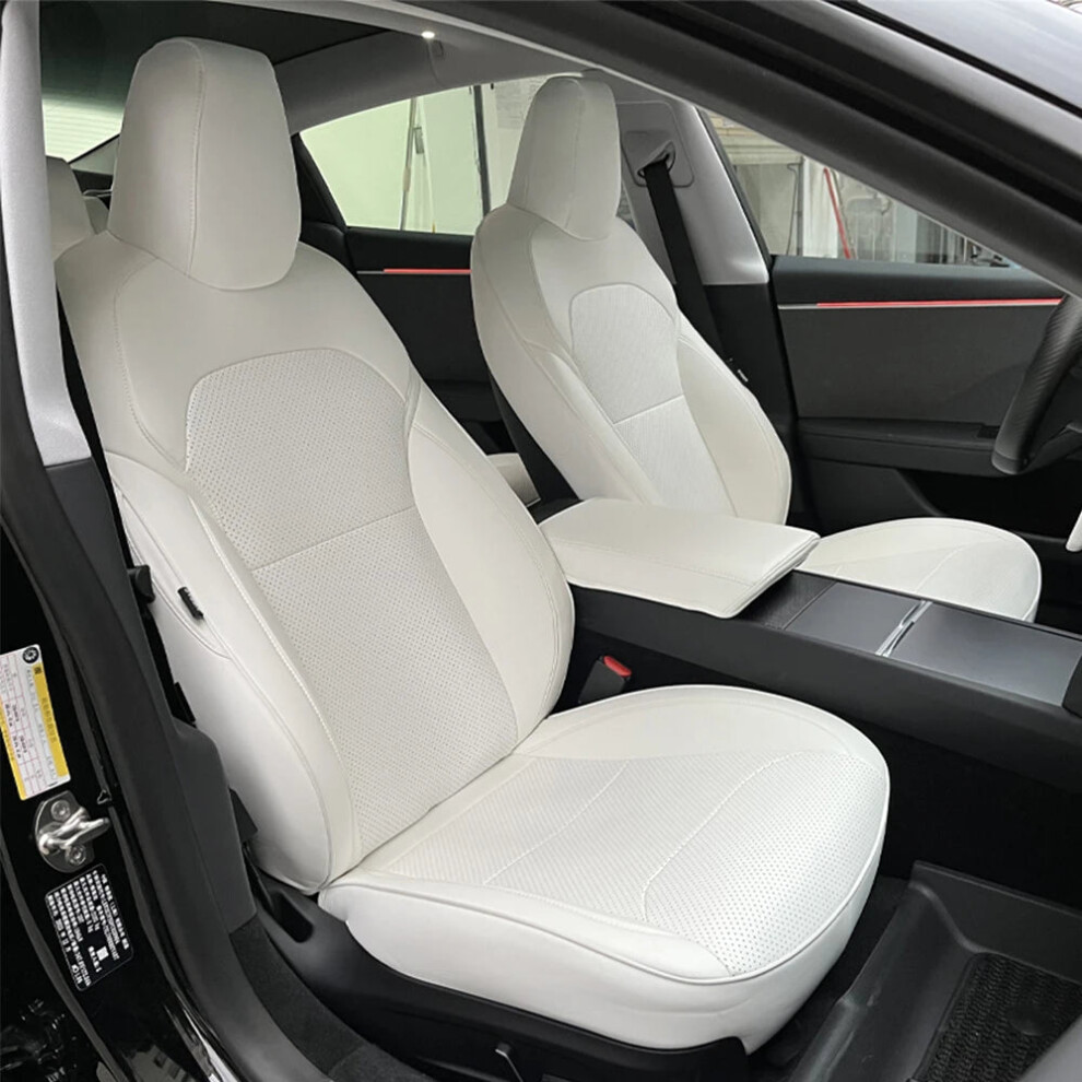 Tesla Model 3/Y Witte Geperforeerde Leder Zitventilatiehoes - Premium Aanpassing voor Verbeterd Comfort