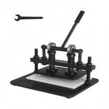 Handmatige snij- en embossingmachine met zwarte bovenplaat van 260x150 mm voor leer, PVC en papier - constructie van koudgetrokken staal