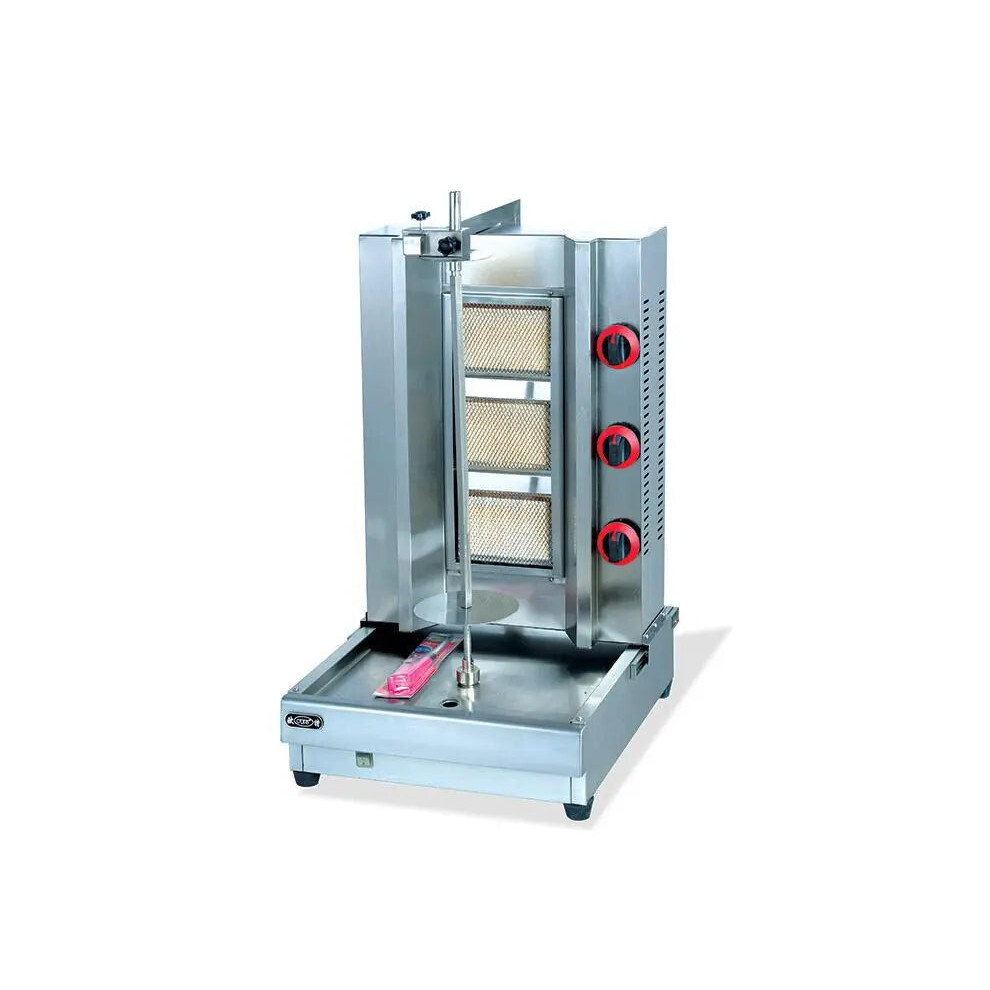 Triple Burner Gas BBQ Shawarma & Kebab Rotisserie Machine - Turkish Style Meat Roasting with Rotary Function