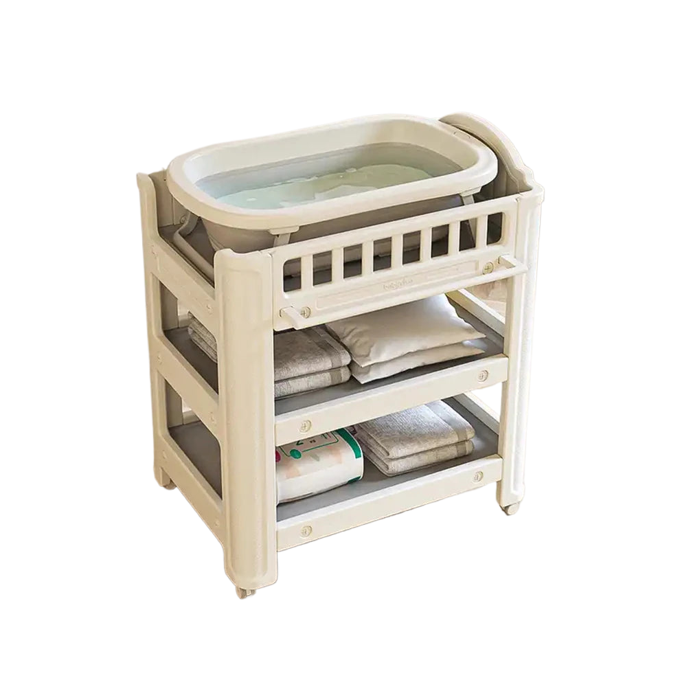 Multi-Functional 2-in-1 Baby Diaper Changing & Bath Table with Wheels and Storage