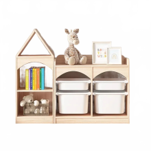 Houten multifunctionele speelgoedopbergkast met meerdere niveaus en Shuffat-planken - Perfect voor kleuterschool en babykamerorganisatie