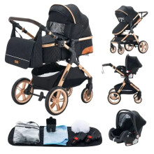 3-in-1 Luxurious Baby Stroller: Portable Aluminum Frame, High Landscape Folding Pram for Newborns