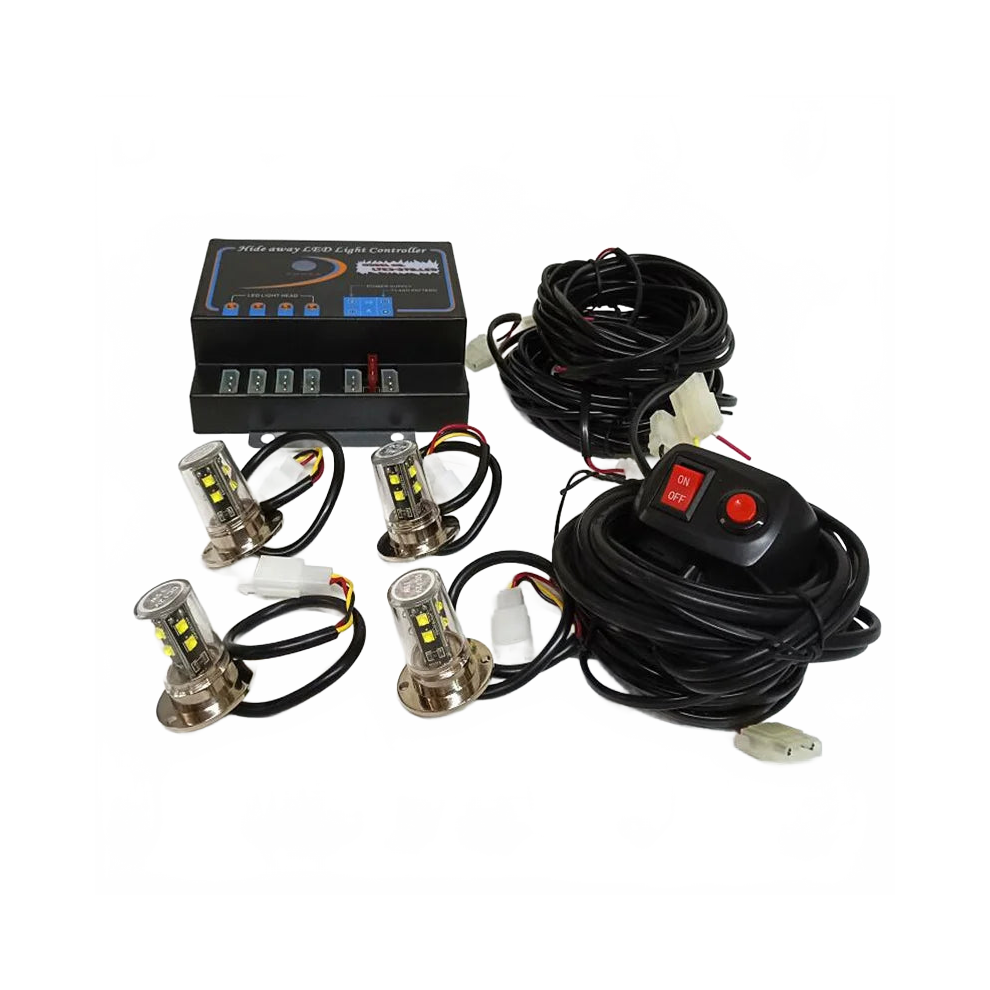 Ultra-Bright 4-Head 8W Led Car Strobe Warning Kit - Dc12v/24V Hideaway Grille Emergency Lamps With Control Switch Light 7445011269269
