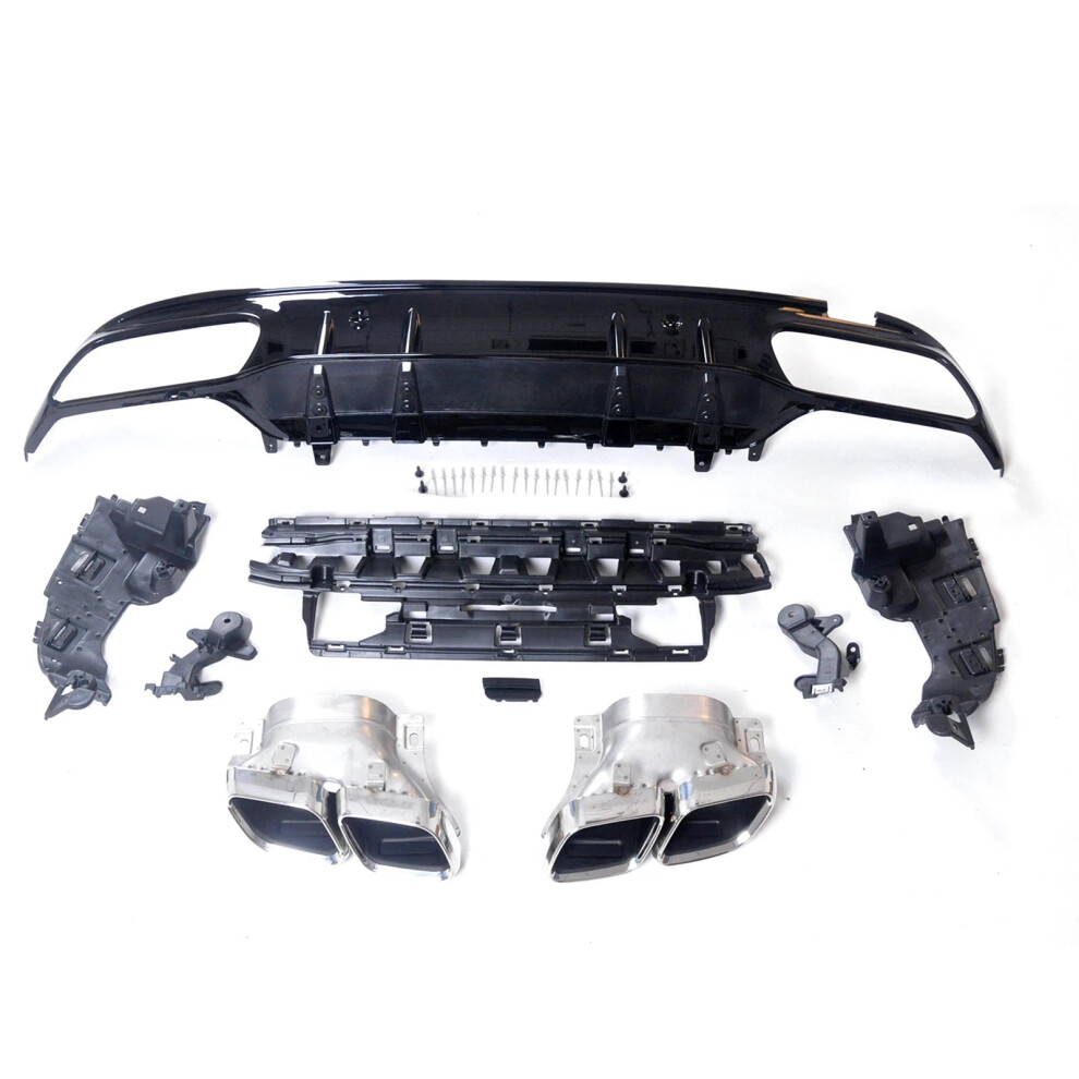 Mercedes-Benz C-Class W205 Amg C63 Style Rear Bumper Diffuser Spoiler Lip & Exhaust Muffler Tip (2015-2021) 7445047642661