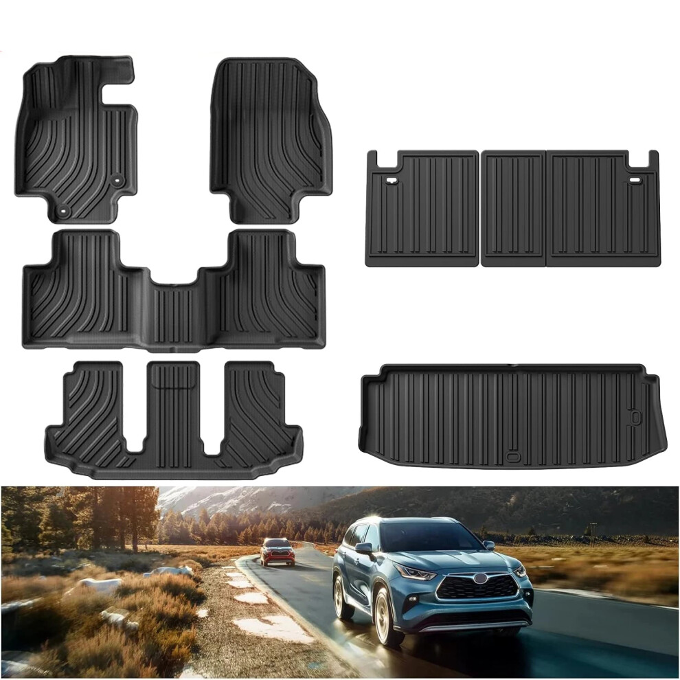 Toyota Highlander Hybrid 2020-2024 Tpe All-Weather Floor Mats - 7-Seater Full Set With Cargo Liners, Trunk Mats, And Backrest Mats 313017736764