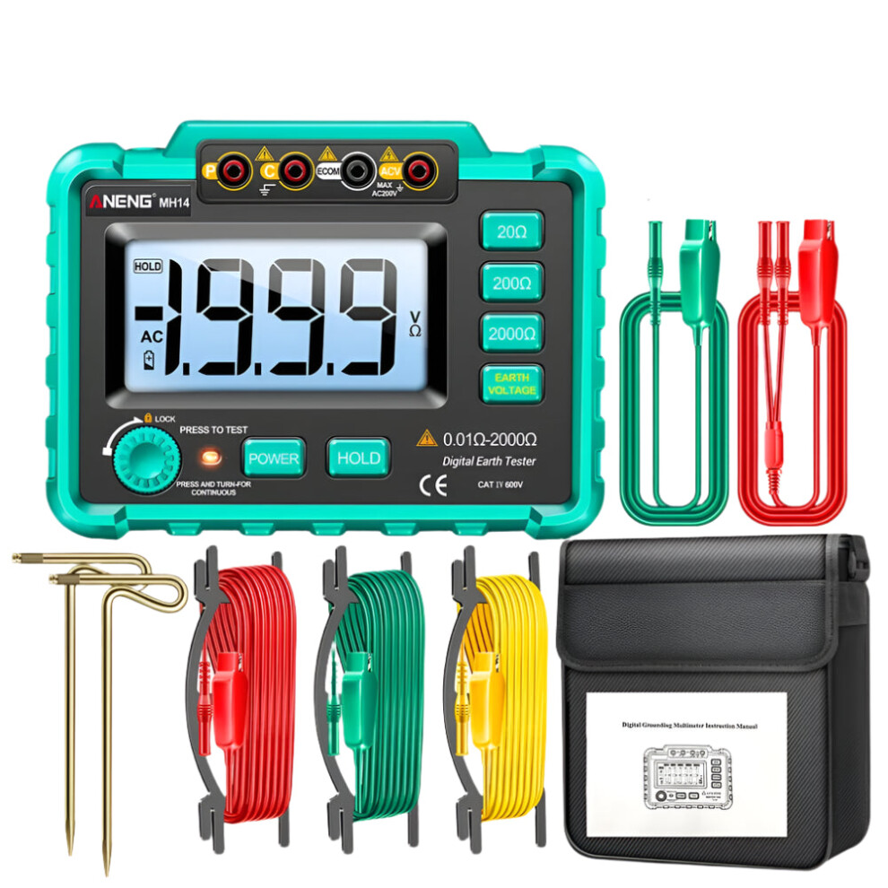 Aneng Mh14 Digital Multimeter & Ground Resistance Tester - Ac200v Voltage Meter, Megohmmeter, Voltmeter, Ohm Tester Tool 313095263237