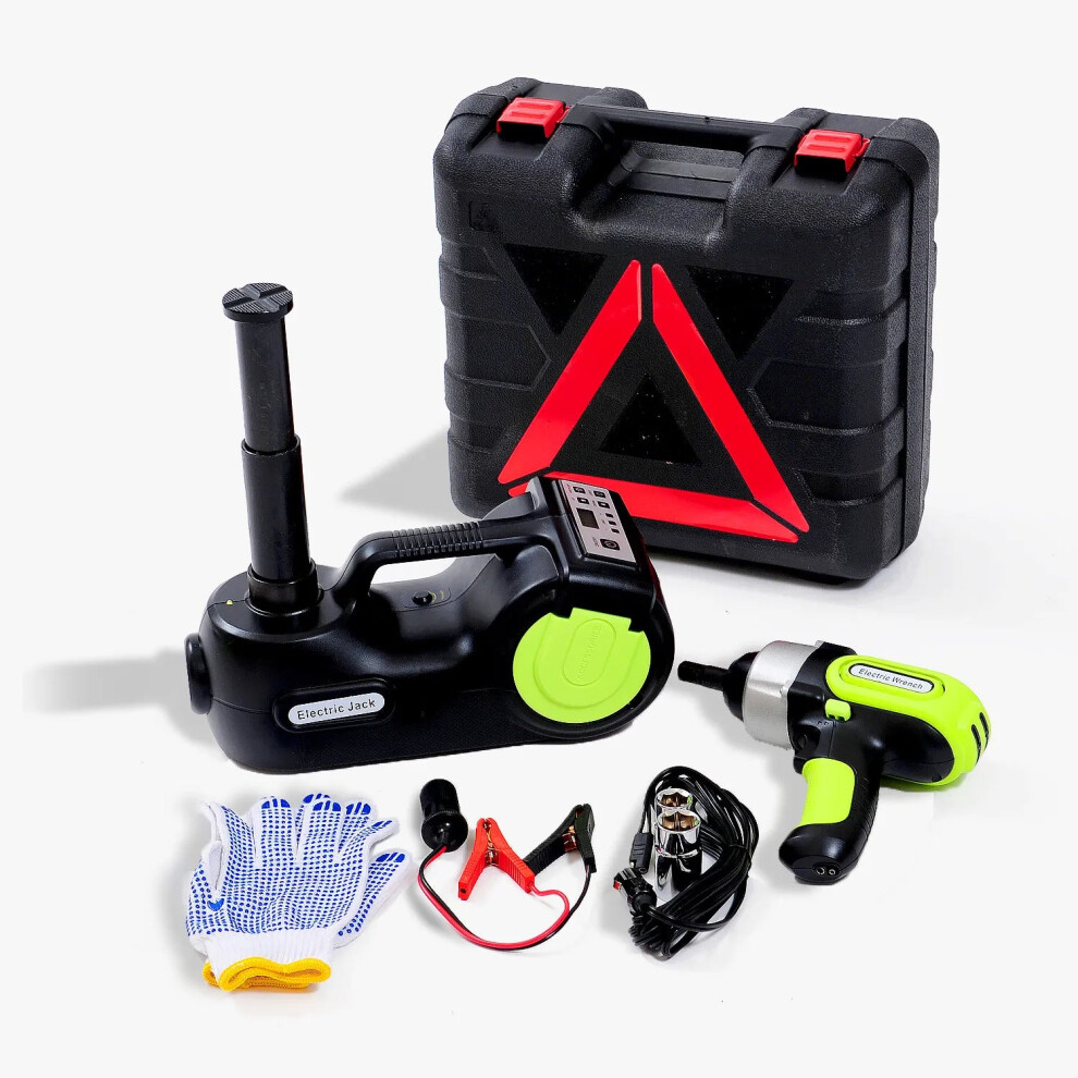 4-In-1 Portable 12V Electric Car Jack Kit - 5 Ton Hydraulic Lifting Jack With Impact Wrench, Compressor & Led Light 744759856128