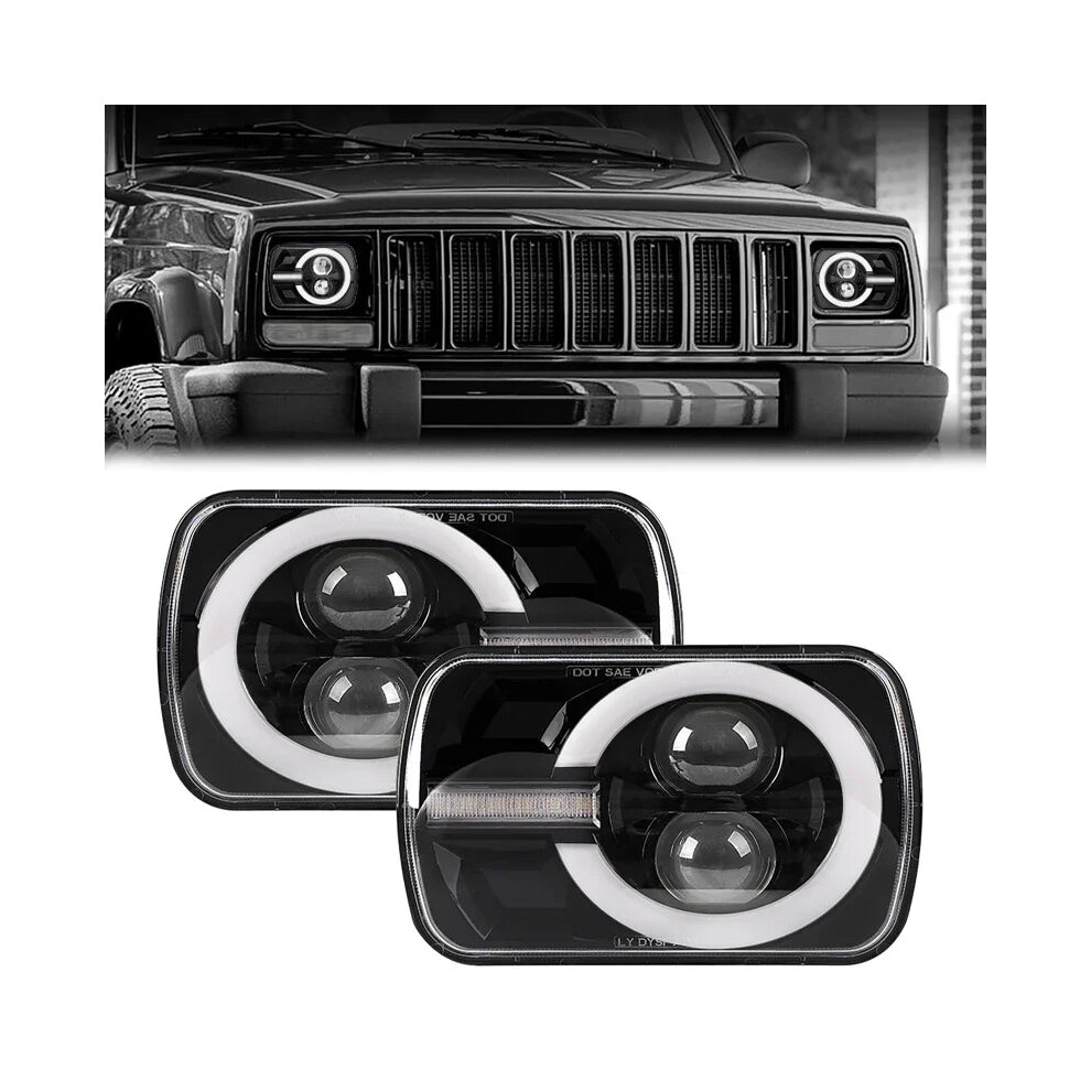 High-Performance Led Headlight With Hi-Low Drl For Jeep Wrangler Yj & Cherokee Xj - 5X7/7X6 Inch Rectangular Design 726084539372