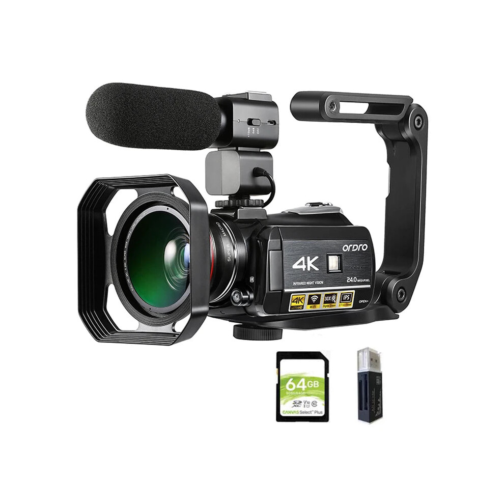 Professional 4K Digital Camcorder - Ordro Ac3 Vlogging Camera With Microphone & 64Gb Sd Card 7445001188105