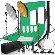 Komplettes Fotostudio Softbox - Beleuchtungsset mit Hintergrundrahmen, Stativ, Reflektor und 4 Schirmen