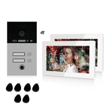 Jeatone 7-inch kleurvideo-deurtelefoon met RFID-toegangscontrole en camerasysteem voor appartementen met meerdere eenheden (2-4 units)