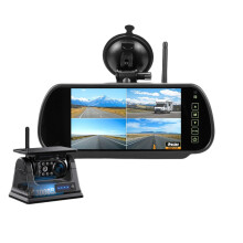 IPoster 7 - Zoll kabelloser digitaler Rückspiegel: Quad - Monitor - DVR mit solarbetriebener magnetischer Kamera