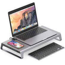 Aluminium Monitorständerhalterung mit USB - C - Hub, 4K HD & VGA Unterstützung, TF - Kartensteckplatz, kabelloses Laden, HDMI kompatibel