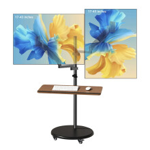 Dubbel scherm mobiele sta-tafel met verstelbare luchtdruklift en toetsenbordsteun