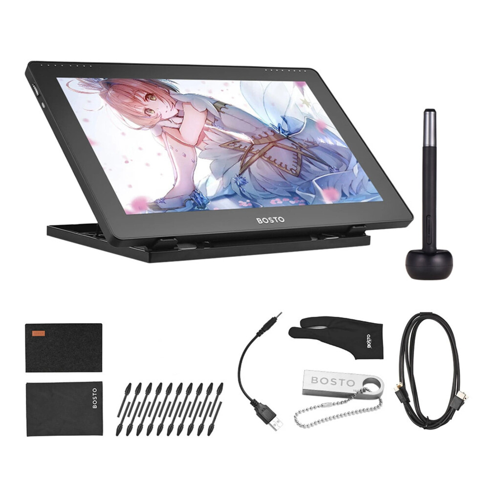Bosto 16Hd Ips Graphics Drawing Tablet Monitor With 8 Shortcut Keys & 8192 Levels Pressure Stylus 744759134172