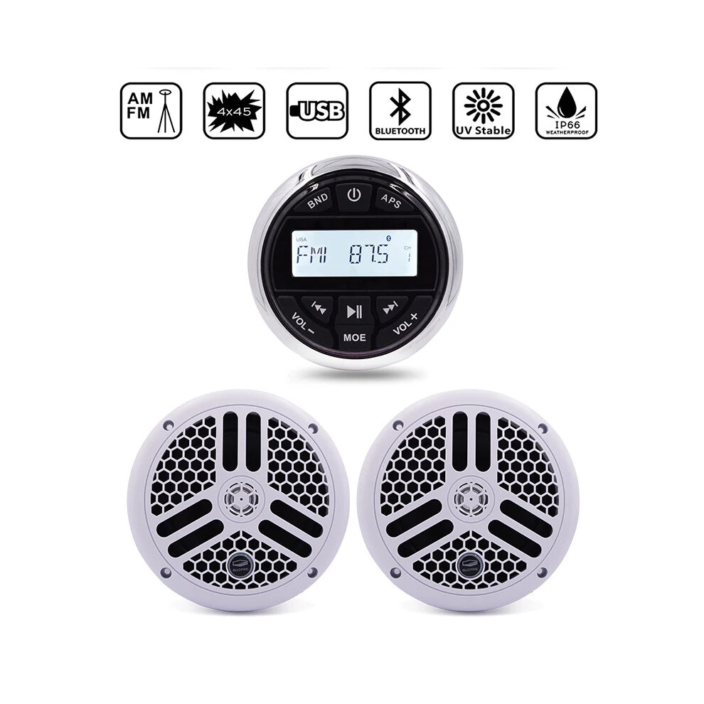 Marine Bluetooth Stereo Receiver With Fm/Am Radio & 6.5-Inch Waterproof Speakers For Boat, Rv, Yacht, And Motorcycle 744110452112