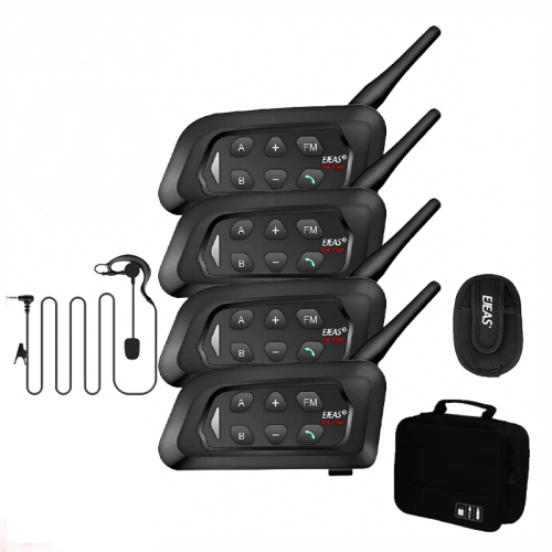EJEAS V4C Plus Referee Bluetooth Intercom Headset - 4 Pack, 1500m Range, Full Duplex Communication with Handbag