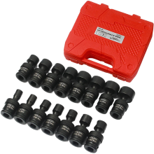 15-Piece 3/8 Drive Wobble Deep Socket Adapter Set with 360 Rotatable Universal Joint for Photovoltaic Base Stations