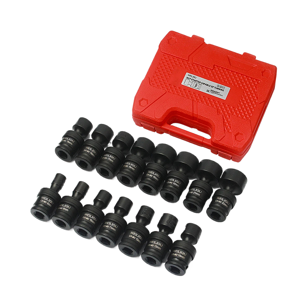 15-Piece 3/8 Drive Wobble Deep Socket Adapter Set with 360 Rotatable Universal Joint for Photovoltaic Base Stations-image-OPC-PHPZTRD-NEW