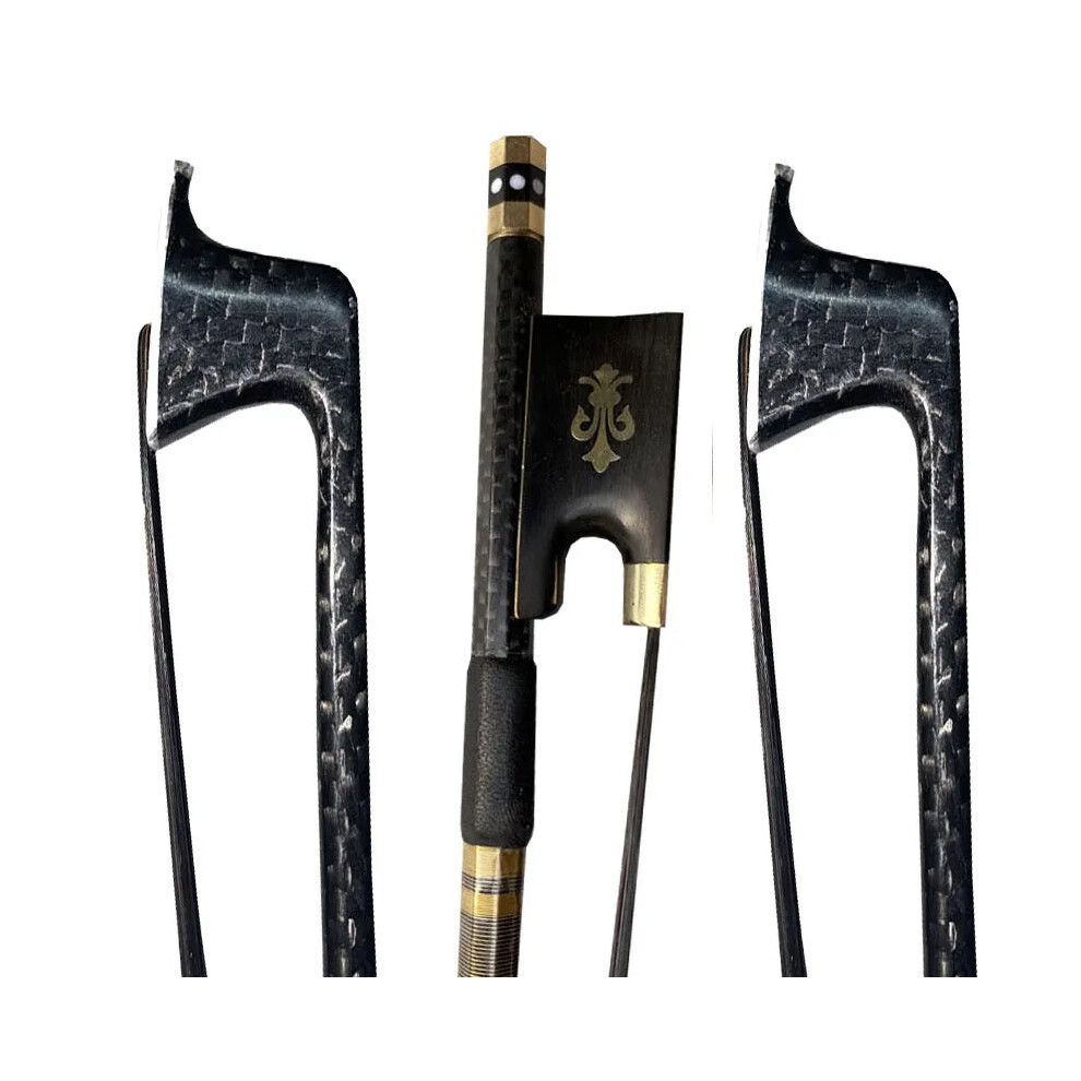 Premium 5-Piece Plaid Carbon Fiber Violin Bow Set - 4/4 Size With Horse Hair & Professional Ebony Frog Black/Gold 711181028027