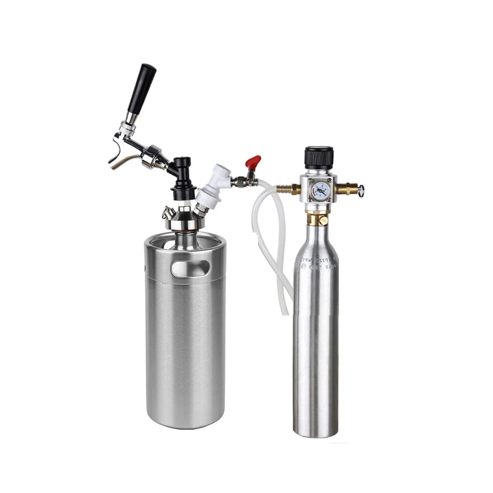 10L Mini Growler Pressurized Beer Keg Set With 90 Psi Co2 Charger & Soda Bottle Cylinder - Homebrew Draft Beer Tap Dispenser 7445030412448