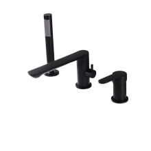 Elegant Matte Black Bathtub Mixer with Rainfall Hand Shower - Dual Function Deck Mounted Faucet Set