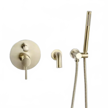 Elegant Brushed Gold Wall-Mounted Bathtub Mixer Set with Hot & Cold Rose Gold Shower Faucets