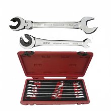 Binoax 12-Piece Ratchet Combination Wrench Set - 9mm Flex Head Tubing Spanners with Open End for Oil Maintenance