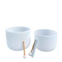 Frosted Quartz Crystal Singing Bowl Set - 2 Piece Meditation Sound Chakra Set (Notes C, D, E, F, G, A, B) - Sizes 12 & 14