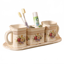 Elegant European Ceramic Bathroom Five-Piece Set - Complete Toiletries Kit with Mouthwash Cup & Tooth Cylinder Holder
